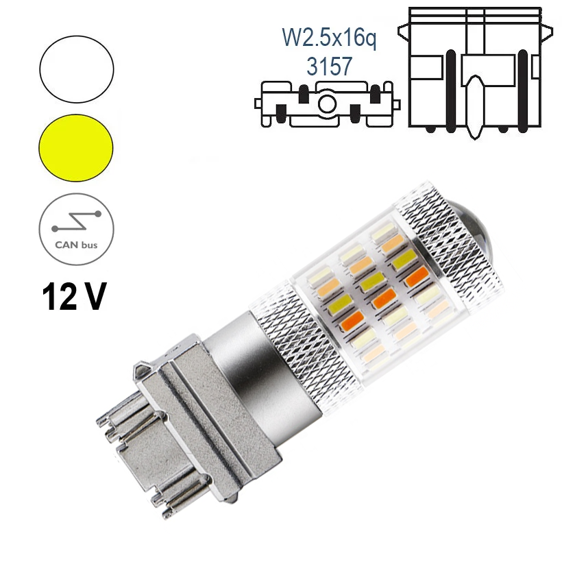Автолампа для американських авто з обманкою Terra P27/7W / 3157, цоколь W2.5x16q, 4014x60smd, білий жовтий, 12V