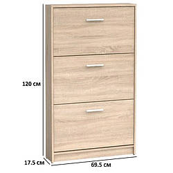 Тумба для взуття з трьома секціями 69.5х120х17.5см кольору дуб сонома Гербор Непо SFB3K