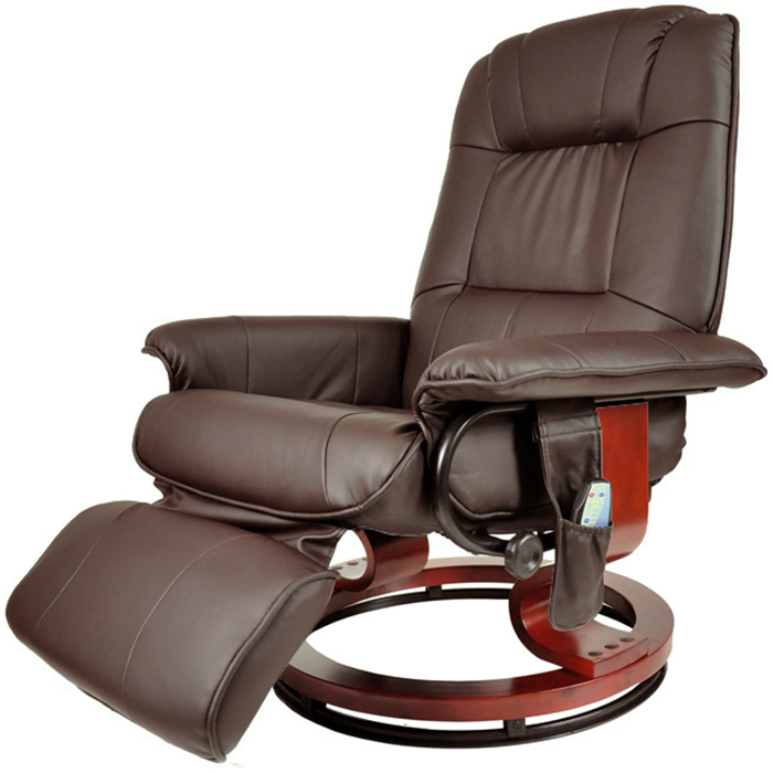 Крісло коричневе для відпочинку з масажем + пуф + обігрів