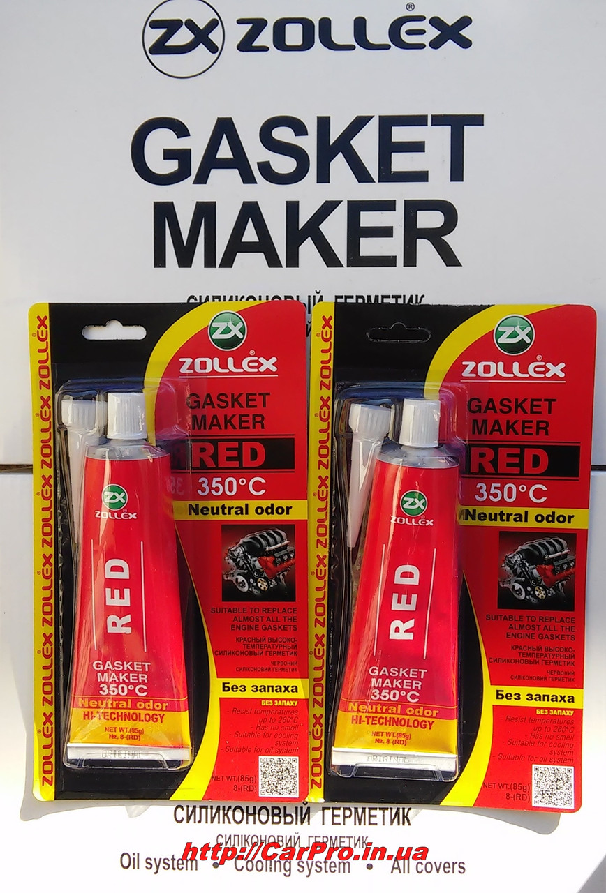 Герметик прокладок красный высокотемпературный без запаха Zollex Red 85гр - фото 3 - id-p247699744