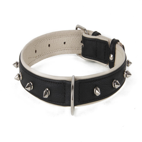 Нашийник 4327 30мм "Преміум" шкіра подвійний з шипами, фото 1