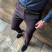 Мужские прямые классические брюки под ремень повседневные темно бордовые с карманами