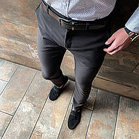 Мужские прямые классические брюки под ремень повседневные темные с карманами
