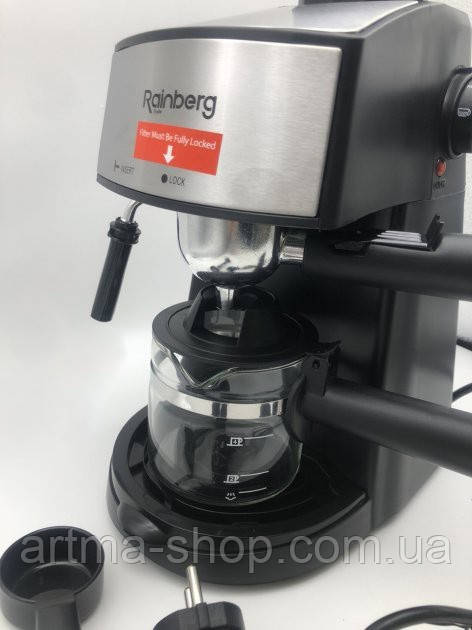 Кофемашина Rainberg Espresso 3,5 Бар з Капучинатором, 2200 Вт, чайник 240мл Чорна