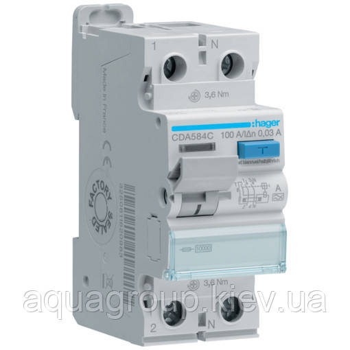 Hager Діфреле (УЗО) Hager CDA584C 2-полюсне 10кА 100А 30mA тип А