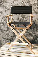 Стілець для візажиста складаний дерево Ясен Натуральний,тканина Чорна висота сидіння 73 см (ArtCenter-TM)