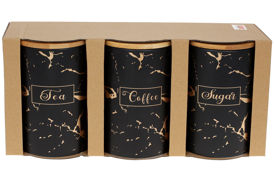 Набір (3шт) керамічних банок 650мл з бамбуковими кришками та мармуровим принтом Sugar, ТОВАР ВІД ВИРОБНИКА