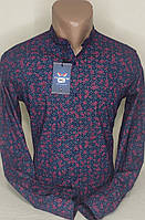 Мужская рубашка синяя приталенная Noseda vds-0025 воротник стойка Турция с длинным рукавом стильная нарядная