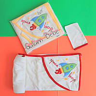 525 Махровое полотенце для новорожденных Ракета в наборе мочалка