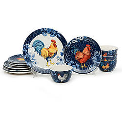 Столовий сервіз з кераміки на 4 персони 12 предметів "Півень Індіго"