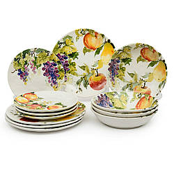Столовий керамічний сервіз з суповими тарілками на 4 персони "Фруктовий нектар" 12 предметів