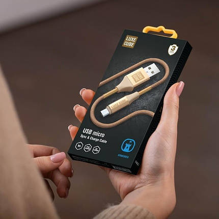 Кабель Luxe Cube Armored USB-MicroUSB 1m Gold (8886669689204), фото 3