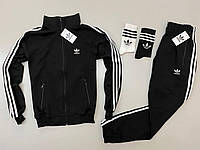 Спортивный костюм мужской Adidas (Адидас) + Подарок весенний осенний черный | Комплект Олимпийка + Штаны