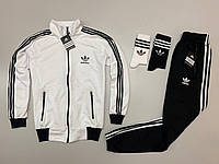 Спортивный костюм мужской Adidas (Адидас) + Подарок весенний осенний белый | Комплект Олимпийка + Штаны
