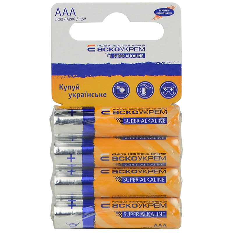 Батарейка АСКО-УКРЕМ Super Alkaline AАА 4 шт., фото 1