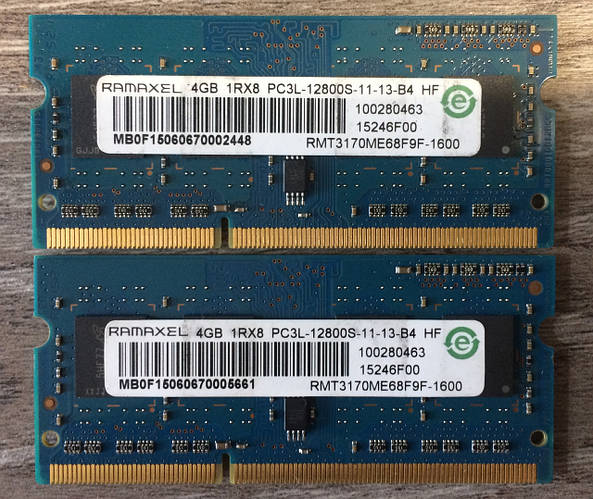 Для ноутбука 8GB 2x4GB DDR3L 1600MHz Ramaxel PC3L 12800S 1Rx8 RAM ...