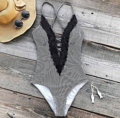 Купить Купальник cupshe сдельный закрытый полоски кружево, цена 414 ...