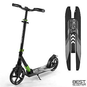 Самокат двоколісний (колеса PU 230 та 215 мм) Best Scooter 93427 Чорно-зелений