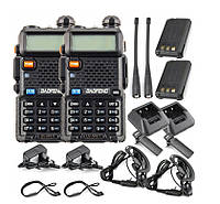 Комплект раций Baofeng UV-5R 5W (136-174 МГц; 400-520 МГц) Полный комплект + Гаринитуры