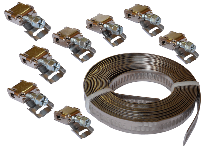 Набор: лента хомутная нержавеющая 9 мм х 0,6 мм х 3 м + 8 замков ...