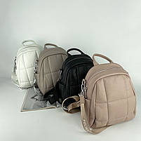 Жіночий шкіряний міський стьобанний рюкзак на одне відділення Polina & Eiterou чорний, фото 2