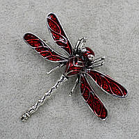 Брошка металева на сріблястій основі бабка покрита червоною емаллю розмір виробу 50х40 мм