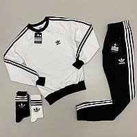 Мужской спортивный костюм Adidas с лампасами весенний осенний белый | Комплект Кофта + Штаны Адидас