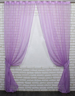 Готовий (2шт. 1,5х2,7м.) комплект декоративних штор з шифону, колір бузковий. Код 006дк 10-165