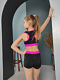 Комплект для гімнастики для дівчинки дитячий спортивний топ та шорти із чорного біфлексу Олівія р.26-44, фото 2