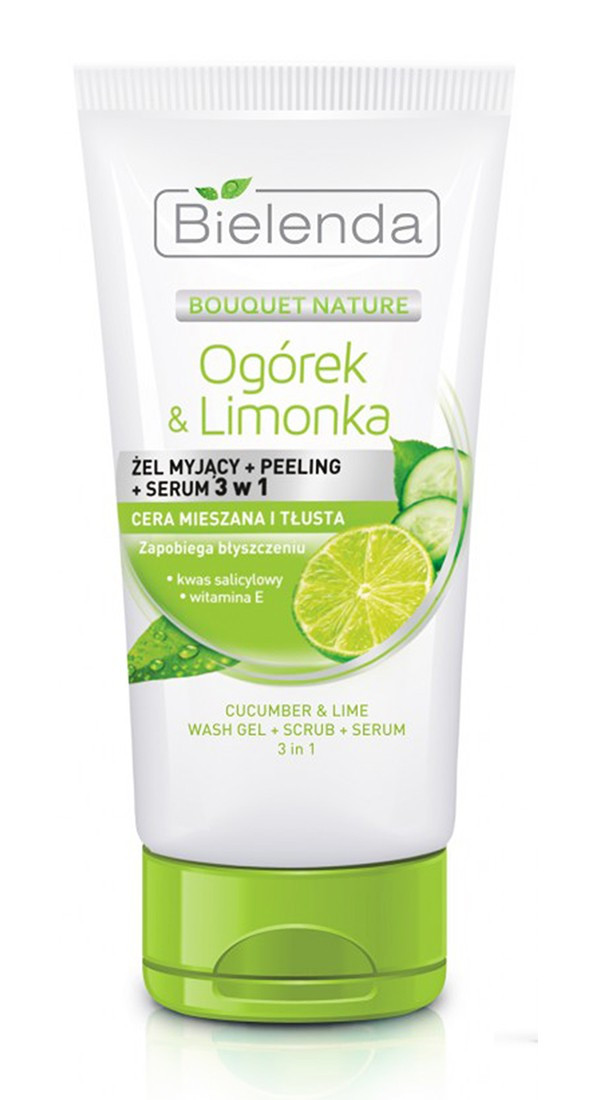 Огірок і Лайм гель для вмивання 3 в 1 Bіelenda Cucumber & Lime 3in1 Wash Gel + Scrub + Serum