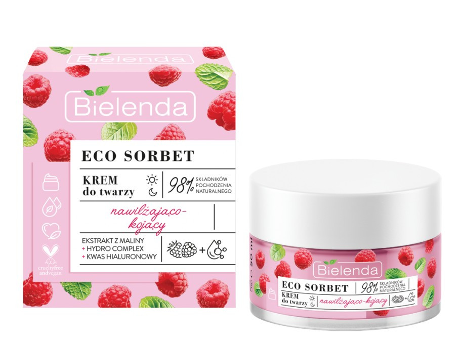 Зволожуючий і заспокійливий крем для обличчя Bіelenda Eco Raspberry Sorbet moisturizing and cream soothing