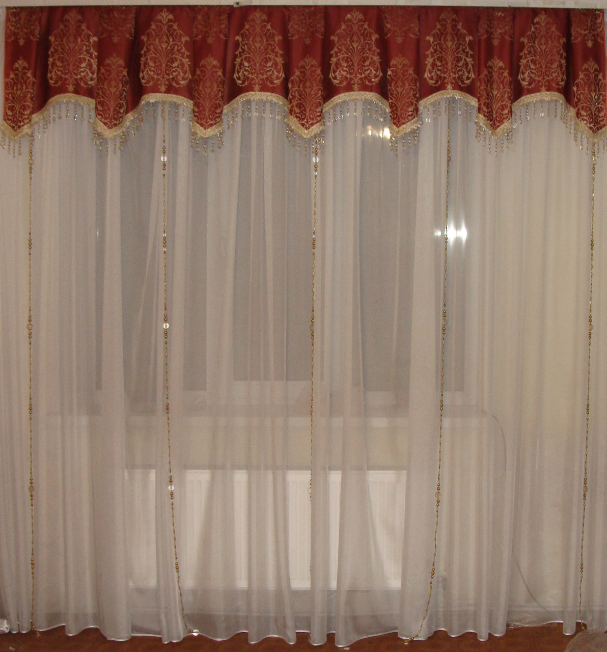 Ламбрекен Firanka Корона зі стеклярусом карниз 250см теракотовий із золотистим (70_1_2,5м), фото 1