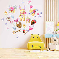 Наклейка вінілова Zatarga "Зайчик із сердечками" розмір листа набору  М 1100х500мм