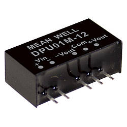 DPU01M-15 Mean Well DC DC перетворювач 1W, VIN 10.8 - 13.2V, VOUT ±15V ±33mA, SIP6