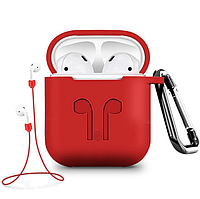 Набір Raxfly чохол для навушників AirPods 1/2 з карабіном і шнуром-фіксатором (червоний)