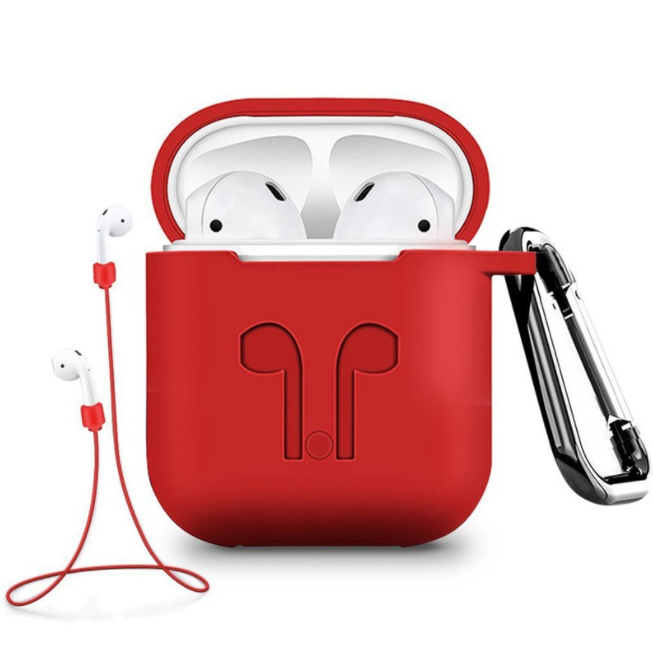 Набір Raxfly чохол для навушників AirPods 1/2 з карабіном і шнуром-фіксатором (червоний), фото 1