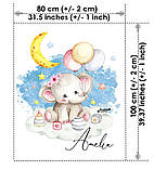 Панелька з сатину для дитячого пледа Слоник з кульками для дівчаток з можливістю персоналізації, фото 2