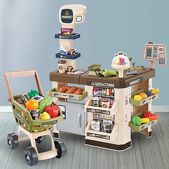 Дитячий ігровий супермаркет-магазин із візком Home Supermarket, прилавк з аксесуарами, 65 предметів