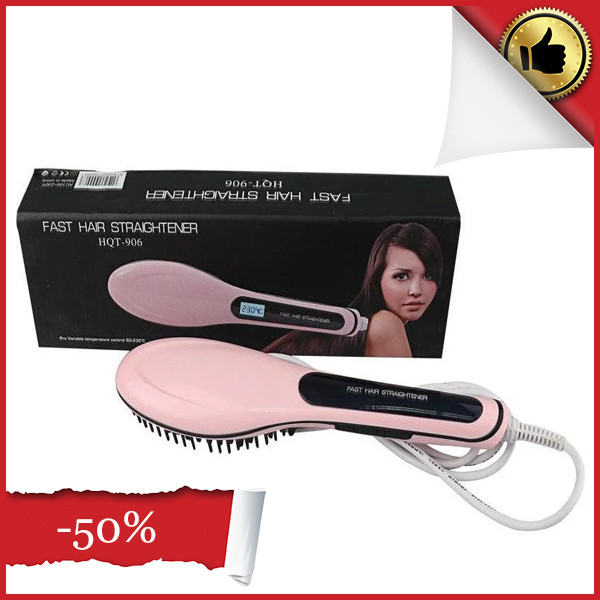 Електрична гребінець прасок випрямляч Fast hair straightener HQT-906, Кругла гребінець для укладання