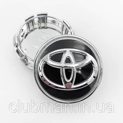 Ковпачки (заглушки) в литі диски TOYOTA (Тойота), 62 мм Хром Лого Чорні (42603-02320), фото 1