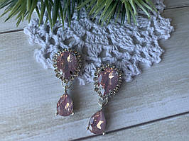 Стразовий декор "Камінь-крапелька з підвіскою" рожево-персикова, 42*18 мм