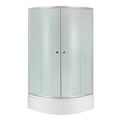 Lidz Latwa SC90x90.SAT.MID.FR Душова кабіна напівкругла, скло Frost 4 мм + Lidz Душовий піддон KAPIELKA