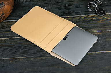 Шкіряний чохол для MacBook Дизайн №25, натуральна шкіра Grand, колір Бежевий