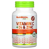 NutriBiotic, Immunity, витамины C D3 и цинк, 100 капсул
