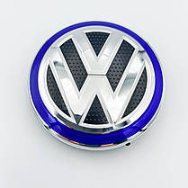 Ковпачки (заглушки) на литі диски VW (Фольксваген) 65 мм Хром лого, Чорні Синій обідок (5G0601171), фото 3