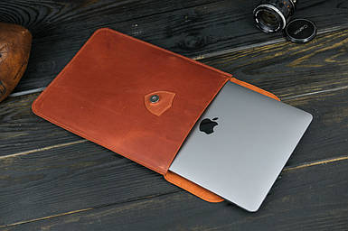 Шкіряний чохол для MacBook Дизайн №36, натуральна Вінтажна шкіра, колір коричневий, відтінок Коньяк