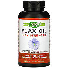 Лляна олія Nature's Way "Flax Oil Max Strength" холодного пресування, 1300 мг (200 капсул)