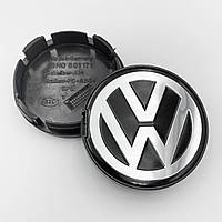 Колпачки (заглушки) в литые диски VW (Фольцваген) 55 мм Хром лого, Черные (6N0601171)