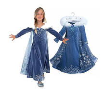 Дитяча велюрова сукня для дівчинки Ельзи з хутром | Крижане серце Frozen (розміри 100–150)