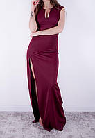 Женское длинное платье в пол с разрезом бордового цвета ким  42 44 46 42